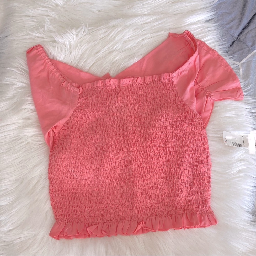 🆕 True Destiny Women’s Smocked Solid Ruffle Pink Peasant Off-the-shoulder Top - Picture 3 of 8